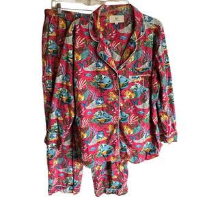 Print Fresh Pajama Set Womens Large Tall Meowing Mermaids Long PJs *SJ Monogram